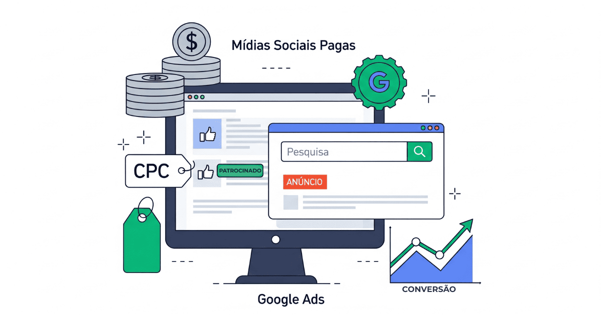 Exemplo de anúncios online representando o tráfego pago